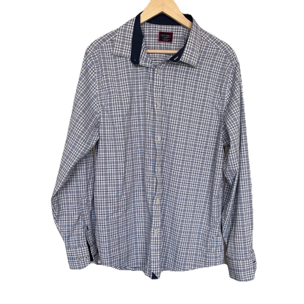 UNTUCKit Button Up Shirt Mens XXL SLIM FIT Plaid Blue Preppy Career Old Money